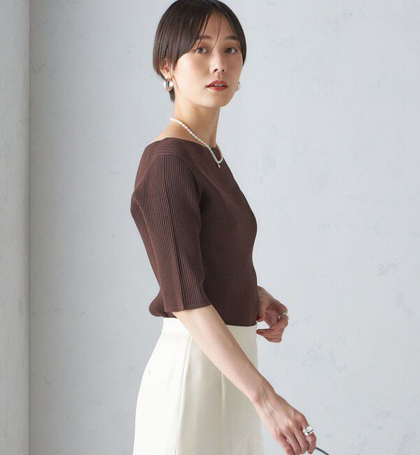 SHIPS for women「〈手洗い可能〉ボートネック 5分袖 リブ ニット」|ニット・セーター|