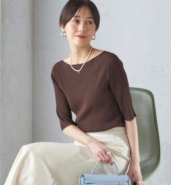 SHIPS for women「〈手洗い可能〉ボートネック 5分袖 リブ ニット」|ニット・セーター|