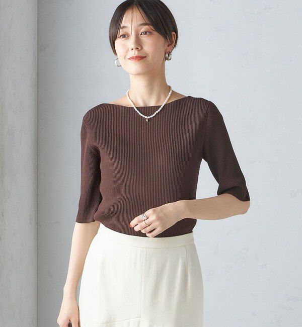 SHIPS for women「〈手洗い可能〉ボートネック 5分袖 リブ ニット」|ニット・セーター|