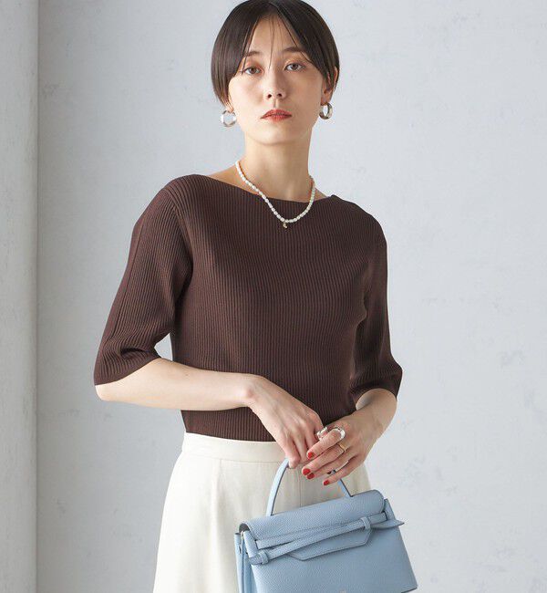 SHIPS for women「〈手洗い可能〉ボートネック 5分袖 リブ ニット」|ニット・セーター|