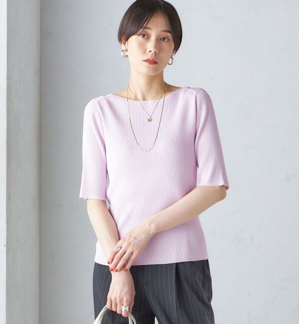 SHIPS for women「〈手洗い可能〉ボートネック 5分袖 リブ ニット」|ニット・セーター|