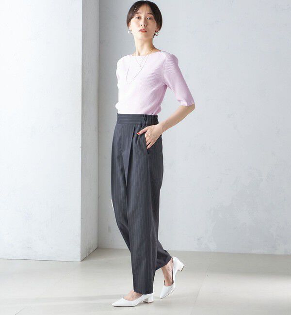 SHIPS for women「〈手洗い可能〉ボートネック 5分袖 リブ ニット」|ニット・セーター|