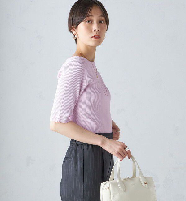 SHIPS for women「〈手洗い可能〉ボートネック 5分袖 リブ ニット」|ニット・セーター|