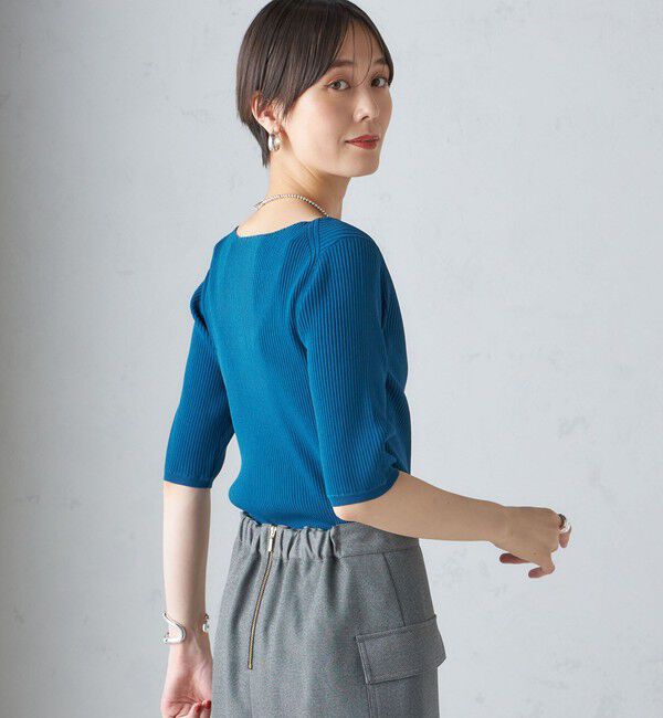 SHIPS for women「〈手洗い可能〉ボートネック 5分袖 リブ ニット」|ニット・セーター|