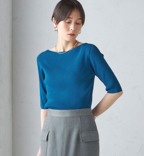SHIPS for women「〈手洗い可能〉ボートネック 5分袖 リブ ニット」|ニット・セーター|