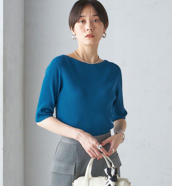 SHIPS for women「〈手洗い可能〉ボートネック 5分袖 リブ ニット」|ニット・セーター|