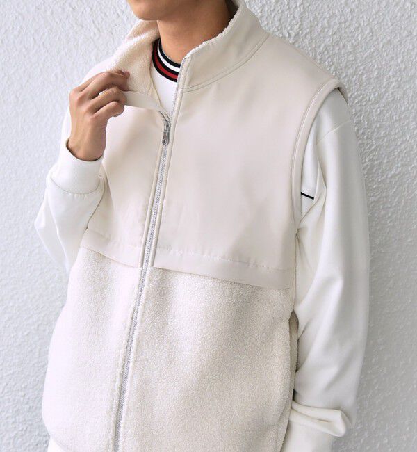 SHIPS any「SHIPS any: 〈洗濯機可能〉 コンビ ボア フリース スタンド ジップ ベスト◇」|ベスト・ジレ|オフホワイト