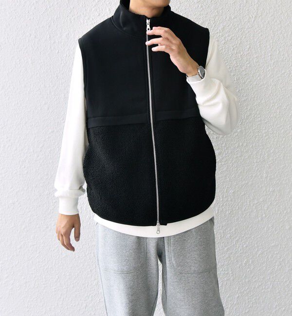 SHIPS any「SHIPS any: 〈洗濯機可能〉 コンビ ボア フリース スタンド ジップ ベスト◇」|ベスト・ジレ|ブラック