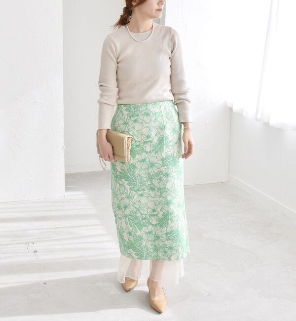 quaranciel「quaranciel: フラワー ジャカード レイヤード オーガンジー タイト スカート」|スカート|