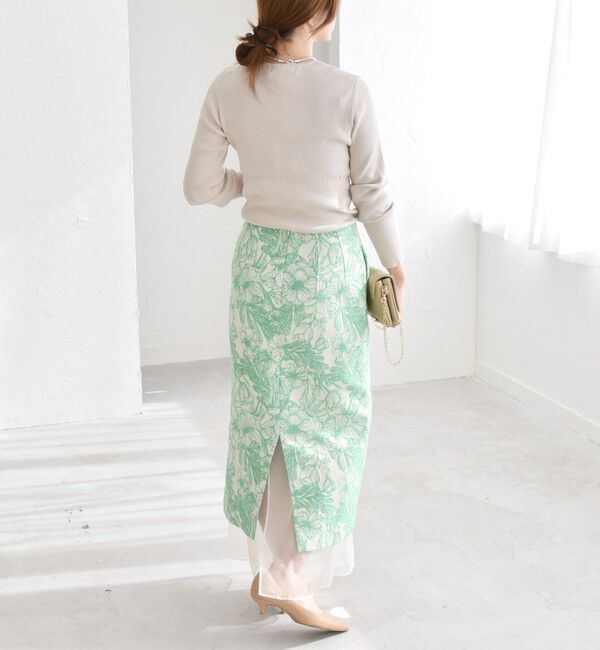 quaranciel「quaranciel: フラワー ジャカード レイヤード オーガンジー タイト スカート」|スカート|