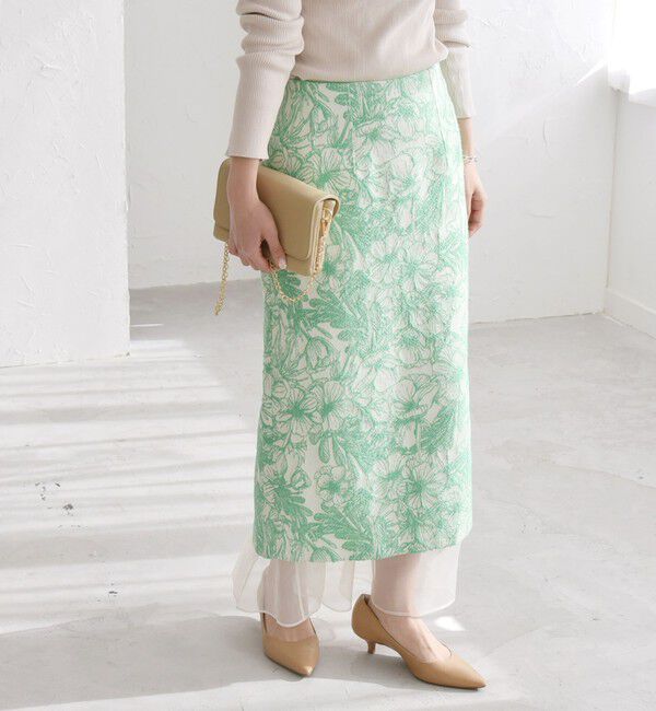 quaranciel「quaranciel: フラワー ジャカード レイヤード オーガンジー タイト スカート」|スカート|