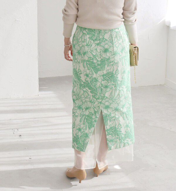 quaranciel「quaranciel: フラワー ジャカード レイヤード オーガンジー タイト スカート」|スカート|