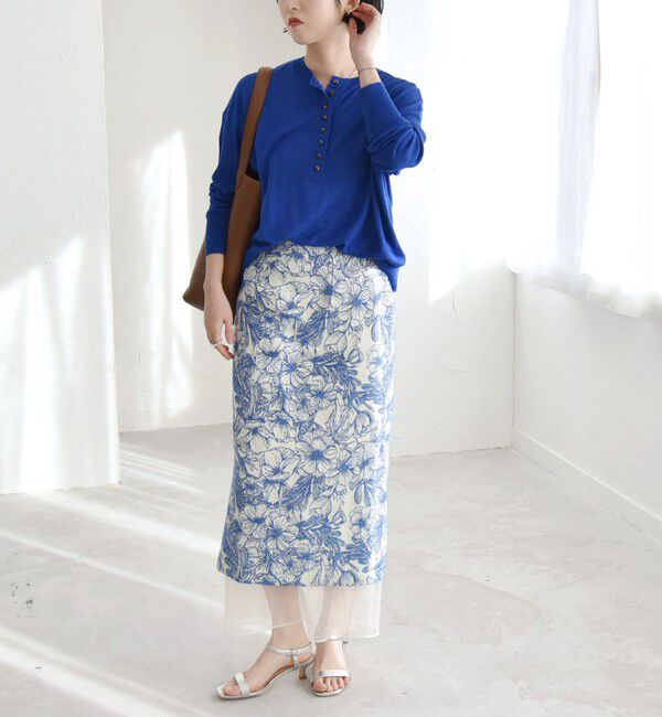 quaranciel「quaranciel: フラワー ジャカード レイヤード オーガンジー タイト スカート」|スカート|