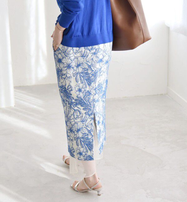 quaranciel「quaranciel: フラワー ジャカード レイヤード オーガンジー タイト スカート」|スカート|