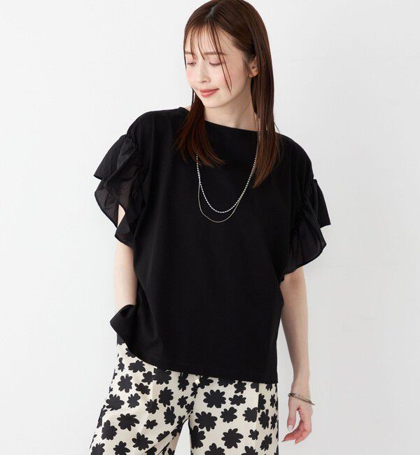 SHIPS Colors 「SHIPS Colors:〈手洗い可能〉シルケット 天竺 2WAY トップス◇」|Tシャツ・カットソー|ブラック