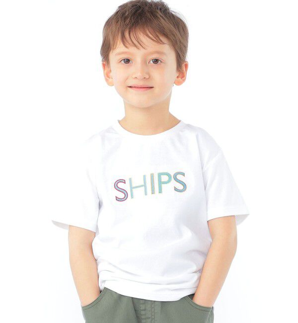 SHIPS KIDS「SHIPS KIDS:100～130cm / SHIPS ロゴ 半袖Tシャツ」|Tシャツ・カットソー|ライトホワイト