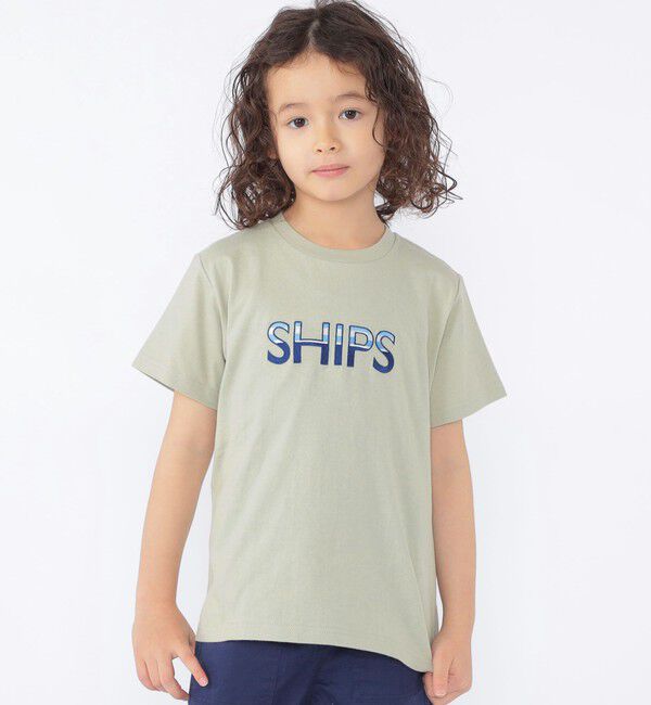 SHIPS KIDS「SHIPS KIDS:100～130cm / SHIPS ロゴ 半袖Tシャツ」|Tシャツ・カットソー|カーキ