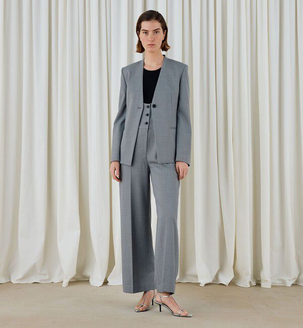 DES PRES「ポリエステルウールバラシャ Vカラージャケット」|ノーカラージャケット|