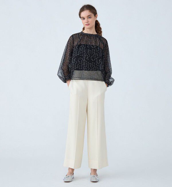 Ballsey「ビーズチュールエンブロイダリー スタンドボートネックブラウス」|シャツ・ブラウス|