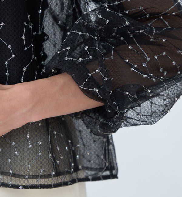 Ballsey「ビーズチュールエンブロイダリー スタンドボートネックブラウス」|シャツ・ブラウス|