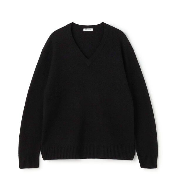 Edition「スラブ縮絨 Vネックプルオーバー」|ニット・セーター|19 ブラック