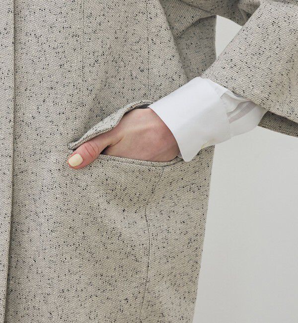 DES PRES「メランジツイル キモノスリーブミディコート」|ノーカラーコート|