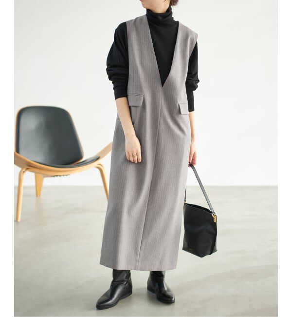 Spick and Span「《WEB限定 / 追加》ダブルクロスVネックワンピース」|ワンピース|ベージュベース