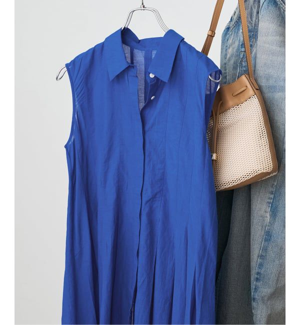 Spick and Span「《手洗い可 / 予約》C/Rボイルタックノースリーブブラウス」|シャツ・ブラウス|ブルー A