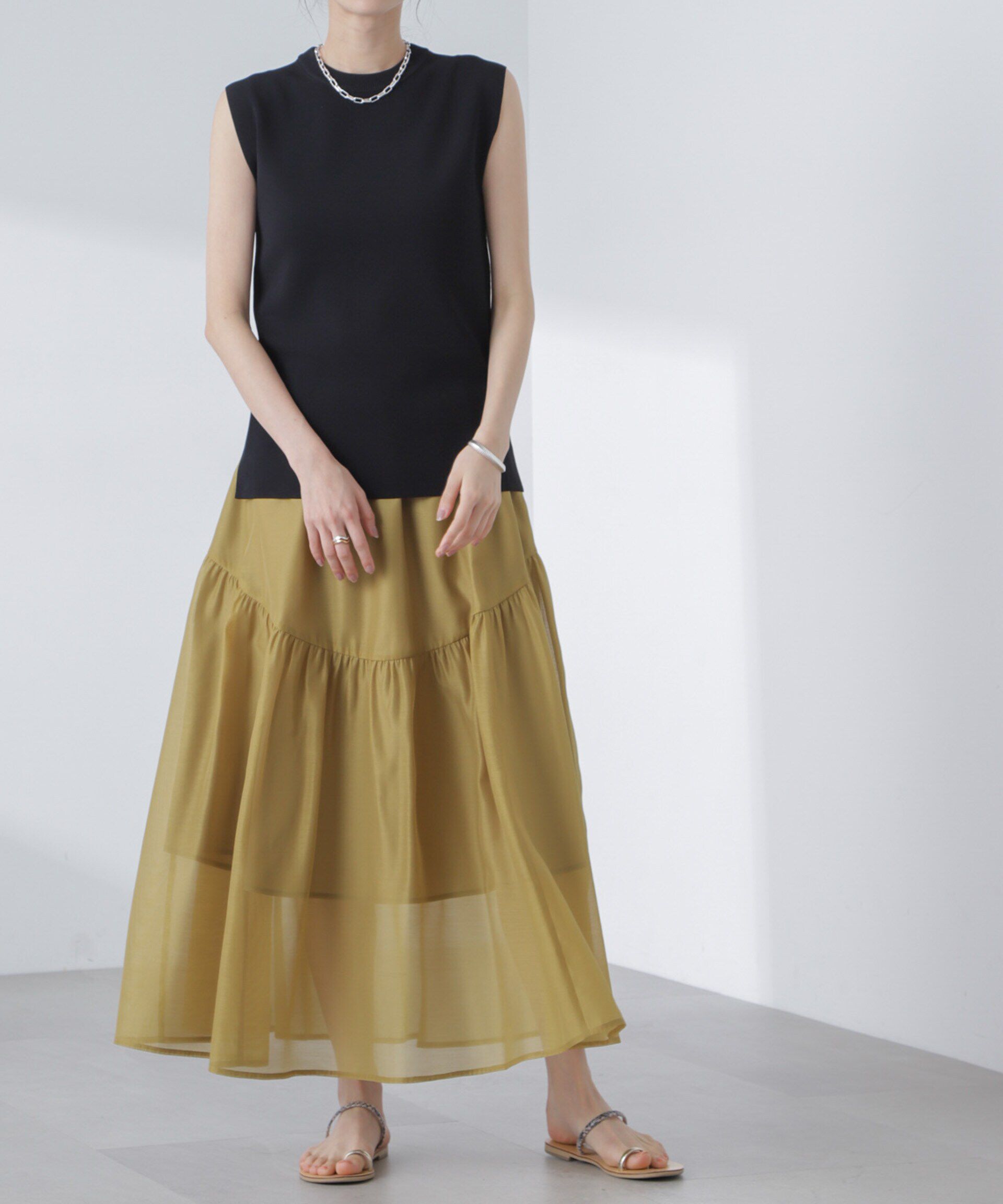 nano･universe「シアーギャザースカート」|スカート|マスタード3