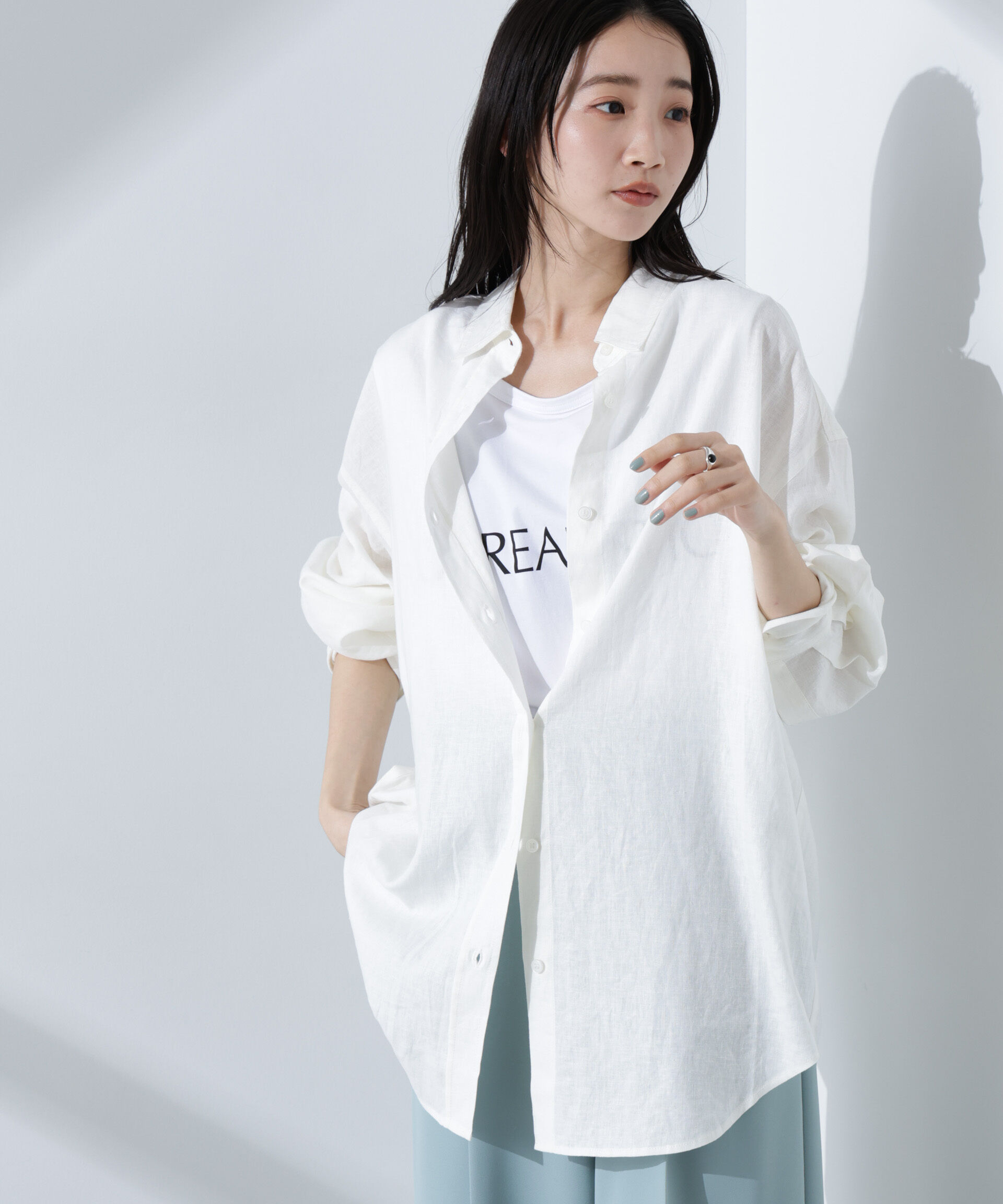 nano･universe「Anti Smell Linen ベーシックワイドシャツ」|シャツ・ブラウス|