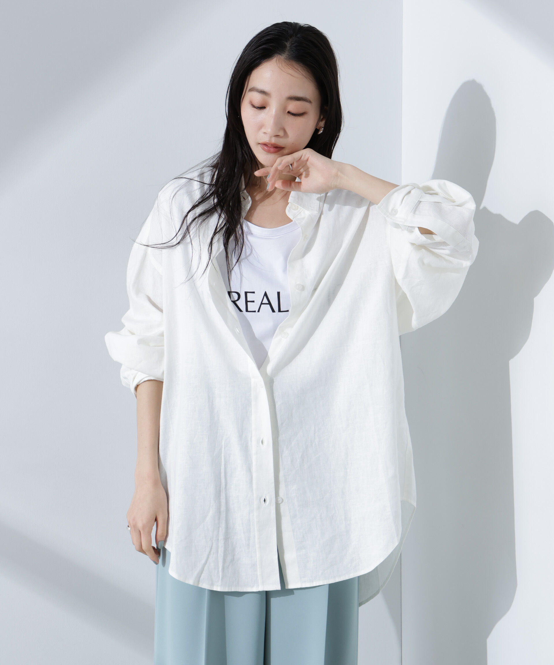 nano･universe「Anti Smell Linen ベーシックワイドシャツ」|シャツ・ブラウス|