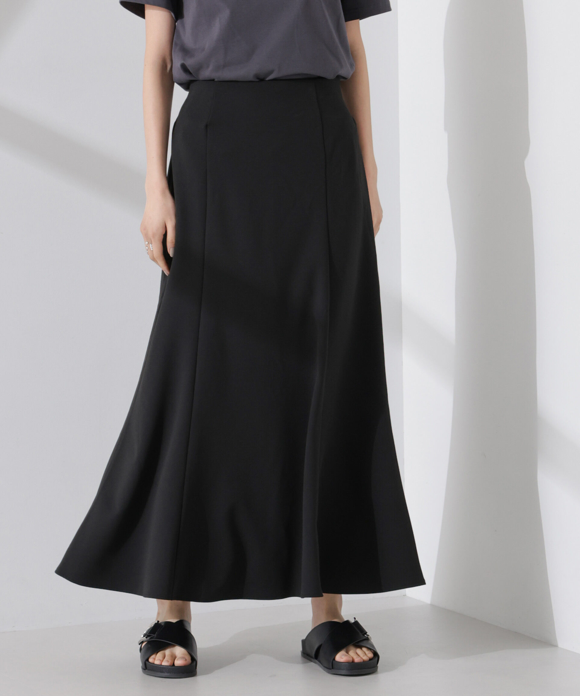 nano･universe「カットジョーゼットフレアスカート（セットアップ可）」|スカート|ブラック