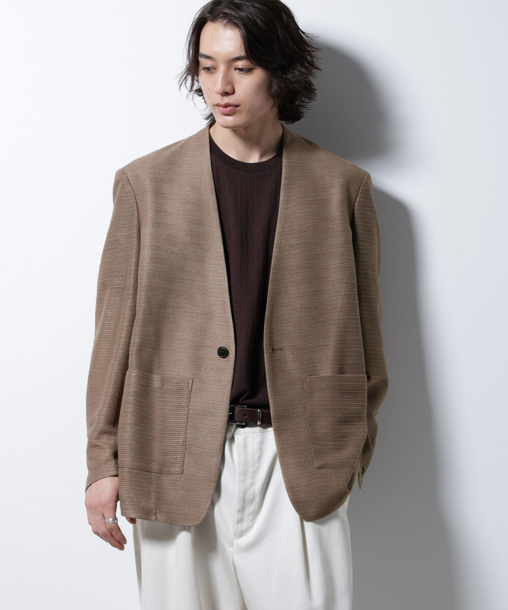 nano･universe「スラブラメ ノーカラージャケット」|テーラードジャケット|キャメル4