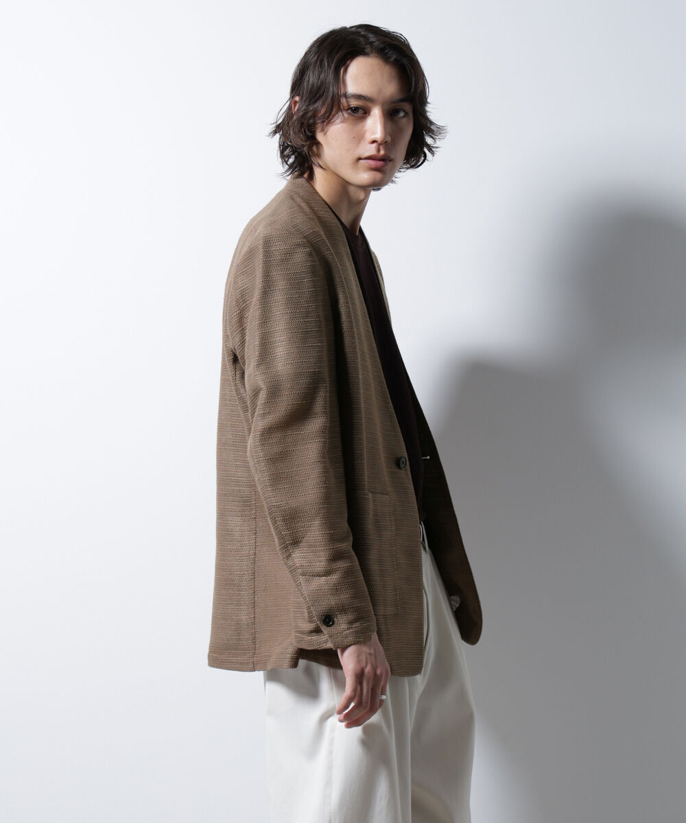 nano･universe「スラブラメ ノーカラージャケット」|テーラードジャケット|