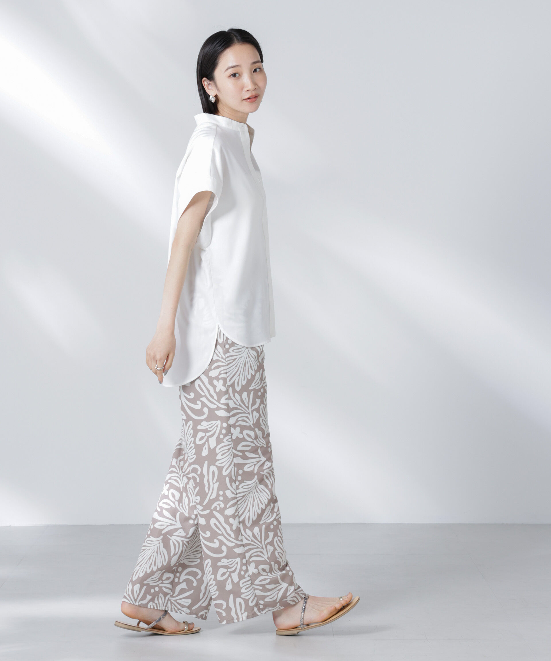 nano･universe「バンドカラーノースリーブシャツ(セットアップ可)」|シャツ・ブラウス|