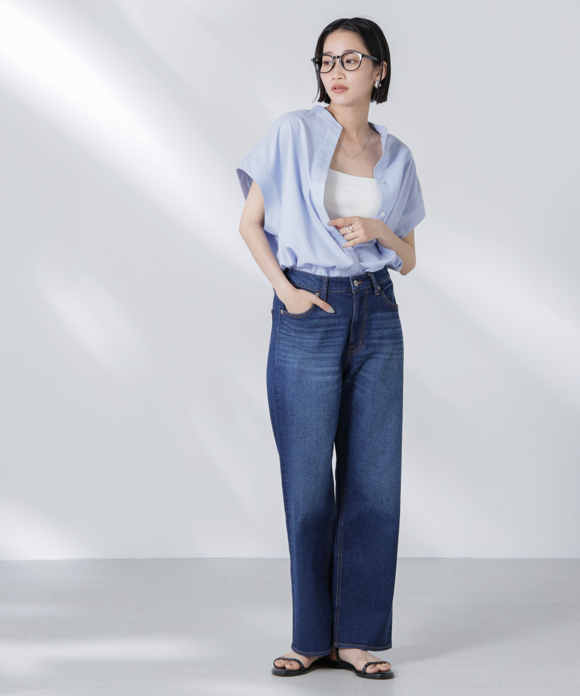 nano･universe「バンドカラーノースリーブシャツ(セットアップ可)」|シャツ・ブラウス|