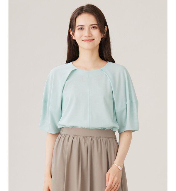 自由区「【洗える】ボリュームスリーブピケ カットソー」|Tシャツ・カットソー|ライトアクア