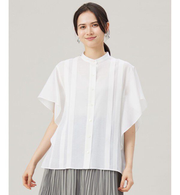 自由区「【接触冷感・吸水速乾・洗える】ナチュラルリネンフレア袖 シャツ」|シャツ・ブラウス|オフ
