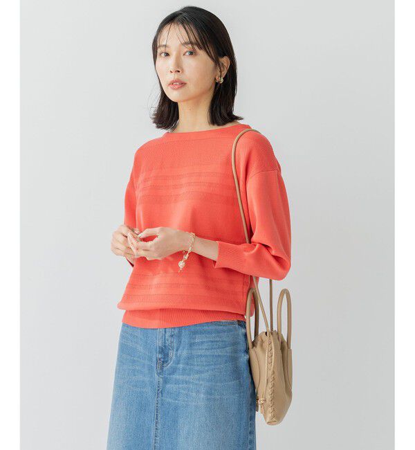23区「【洗える】ラスターコットンポリエステル ニット」|ニット・セーター|オレンジ系