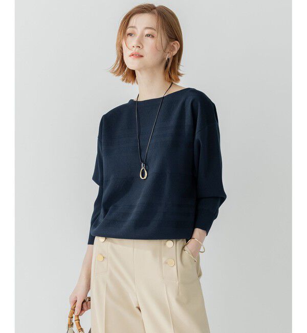 23区「【洗える】ラスターコットンポリエステル ニット」|ニット・セーター|ネイビー系