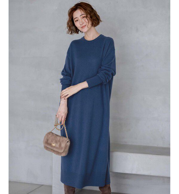 23区「【洗える】ウールカシミヤ ニットワンピース」|ワンピース|ダルブルー系