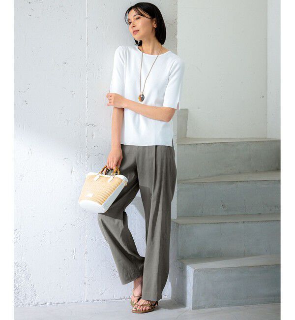 23区「【洗える】レーヨンポリエステルストレッチ 5分袖 ニット」|ニット・セーター|