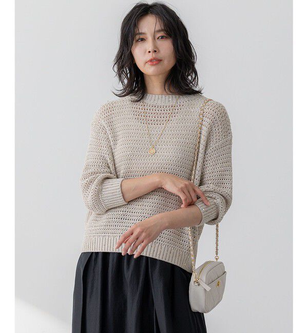 23区「【洗える】スパングル ボートネック ニット」|ニット・セーター|ベージュ系