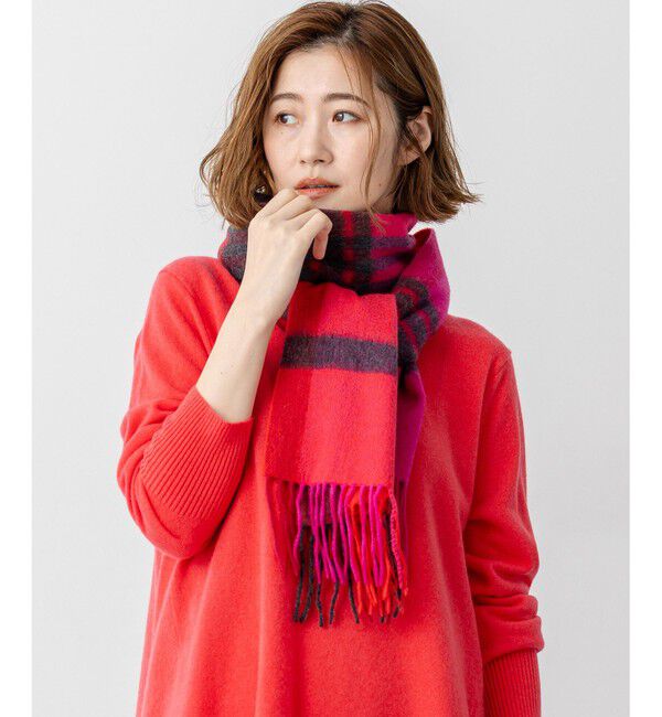 23区「カシミヤ チェック マフラー」|マフラー|レッド系