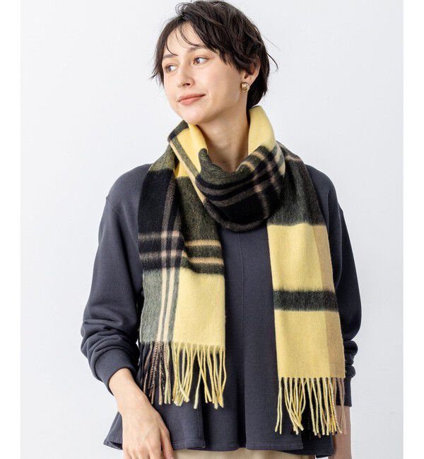 23区「カシミヤ チェック マフラー」|マフラー|イエロー系