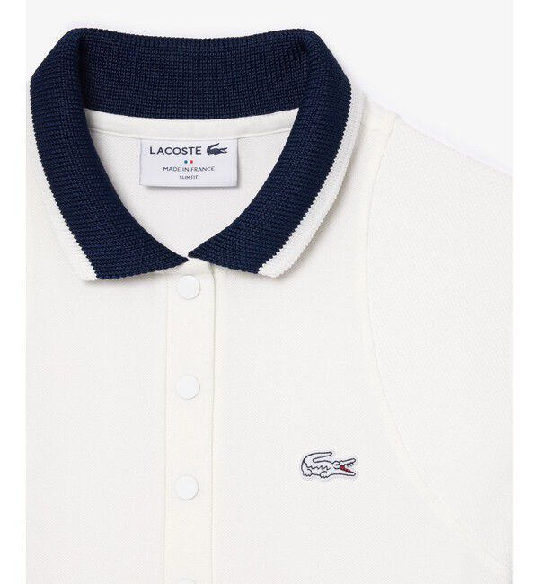 LACOSTE「オーガニックコットン メッシュ切替 ワイドリブニットカラーポロワンピース」|ワンピース|