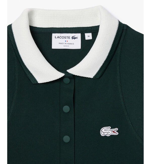LACOSTE「オーガニックコットン メッシュ切替 ワイドリブニットカラーポロワンピース」|ワンピース|