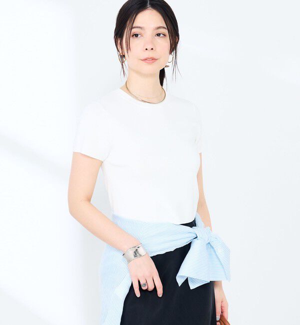 NOLLEY'S sophi「《手洗い可能/アンサンブル対応》マルチファンクション総針半袖プルオーバー」|ニット・セーター|ホワイト