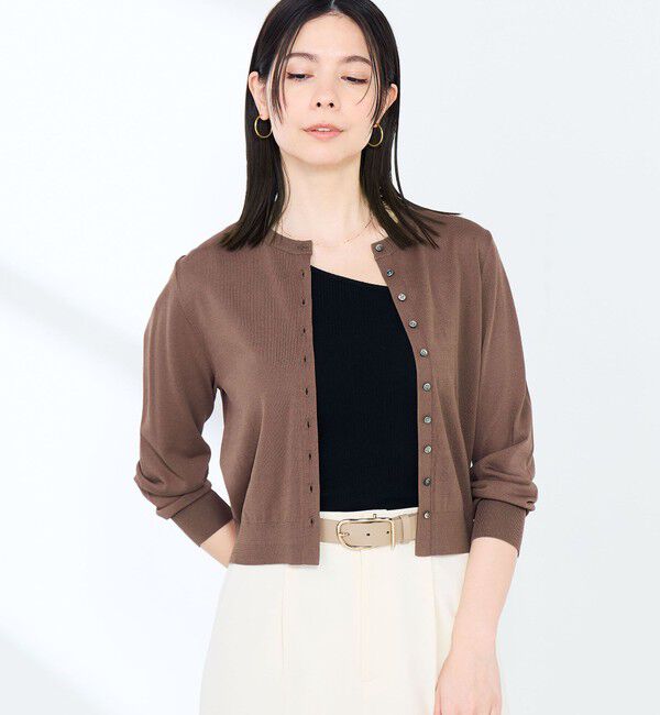 NOLLEY'S sophi「《手洗い可能/アンサンブル対応》マルチファンクションハイゲージクルーネックカーディガン」|カーディガン|ブラウン