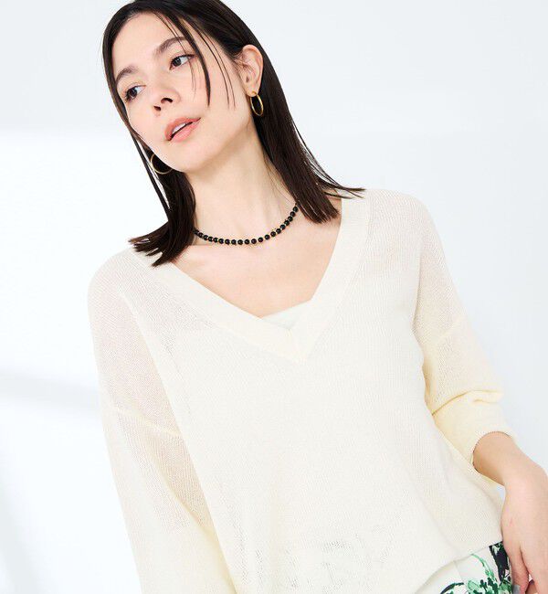 NOLLEY'S sophi「《手洗い可能》ペーパー混深V片畦プルオーバー」|ニット・セーター|オフホワイト